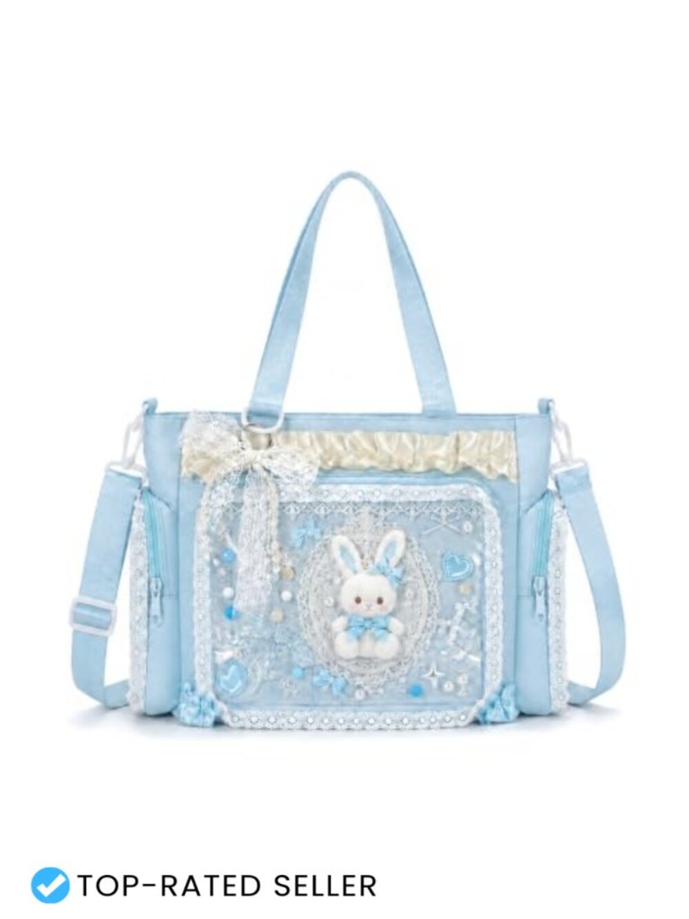 Ita Crossbody Purse Nylon Lace Trim Mesh Panel DIY Tote Bag with Bow Charm
